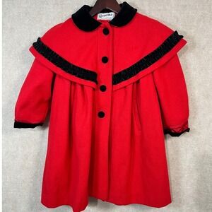 VINTAGE 1950s Rothschild Victorian Wool Blend Red and Black Coat with Bow Size 5